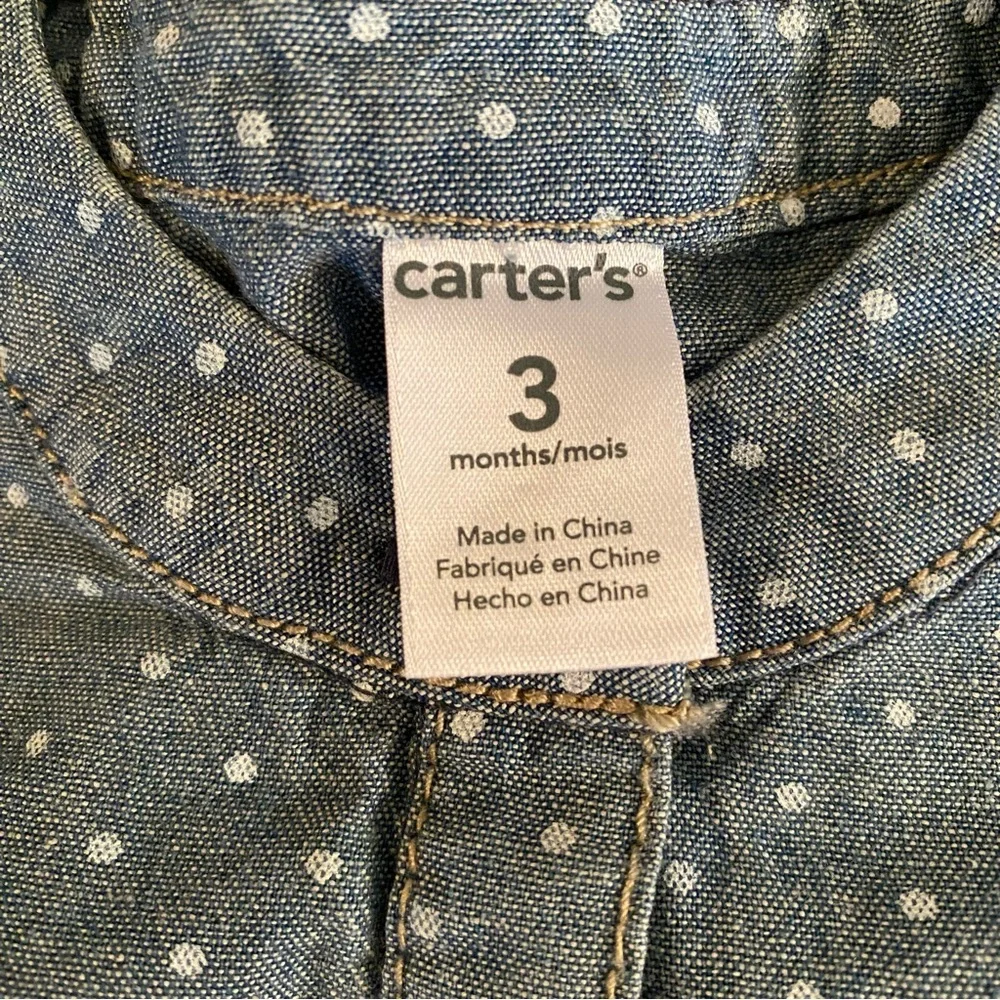 Carter's Baby Chambray Romper Size 3 mos Blue 100% Cotton Polka Dot 1 Piece NWT
